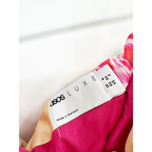 ASOS LUXE Drama Sleeve Structured Satin Off Shoulder Mini Dress in Floral Print - Picture 5 of 5